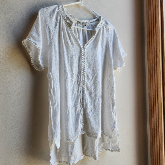 Alessia Pacini White 100% Linen V-Neck Short Sleeve Jersey Size Small - Picture 3 of 15